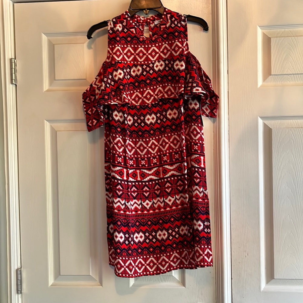 Geo print cold shoulder dress. Never been worn with tags still on.
